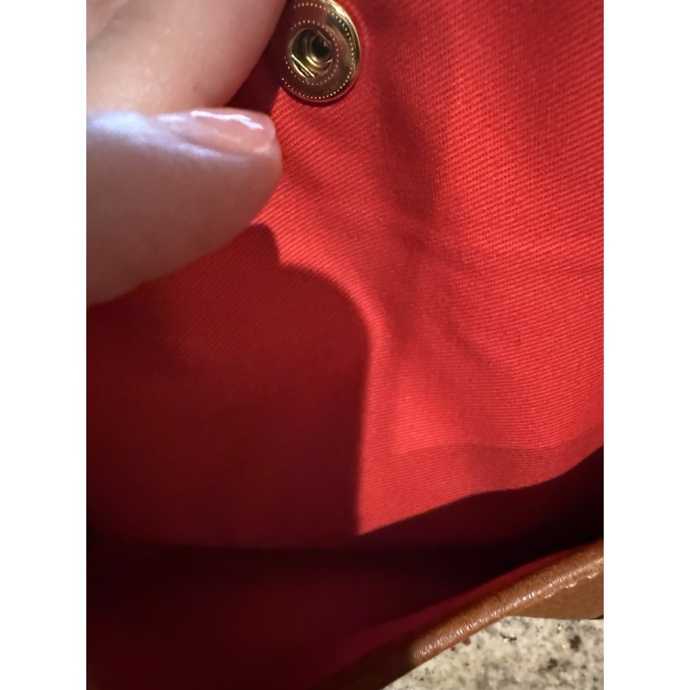 Dooney & Bourke Pebbled Leather Wristlet – Brown Snap Closure Red Lining - Picture 4 of 5